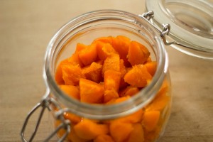 Cut Apricots in glass container